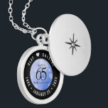 Elegant 65th Blue Sapphire Wedding Anniversary Locket Necklace<br><div class="desc">Celebrate the 65th wedding anniversary in style with this commemorative locket! Elegant black and white lettering with hexagonal confetti on a sapphire blue background add a memorable touch for this special occasion and extraordinary milestone. Customise with the happy couple's names, and add dates for their blue sapphire anniversary. Design ©...</div>