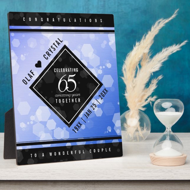 Elegant 65th Blue Sapphire Wedding Anniversary  Plaque (Side)