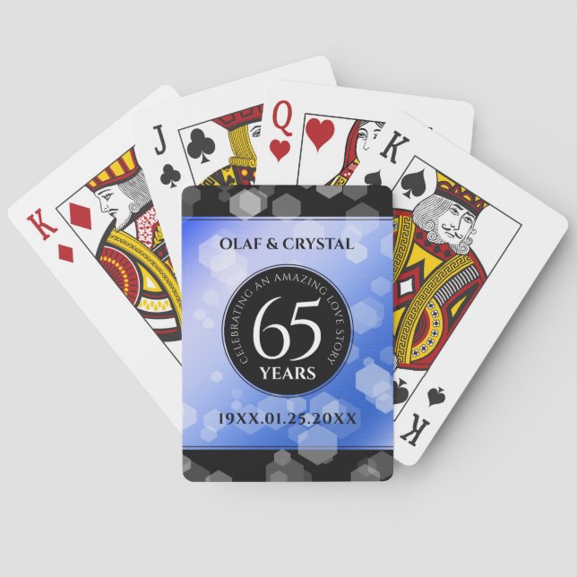 Elegant 65th Blue Sapphire Wedding Anniversary Playing Cards (Back)