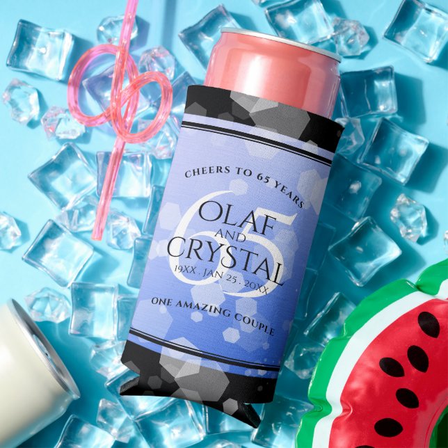 Elegant 65th Blue Sapphire Wedding Anniversary Seltzer Can Cooler (In Situ Summer)