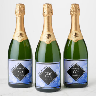 Elegant 65th Blue Sapphire Wedding Anniversary Sparkling Wine Label