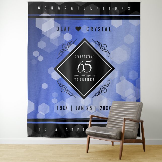 Elegant 65th Blue Sapphire Wedding Anniversary Tapestry (In Situ)