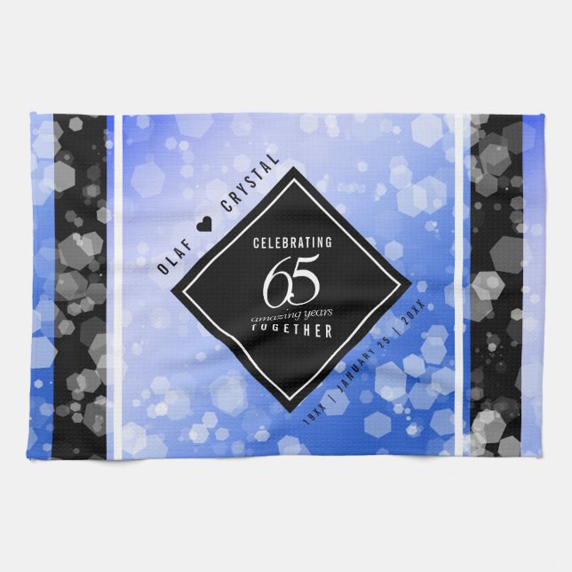 Elegant 65th Blue Sapphire Wedding Anniversary Tea Towel (Horizontal)