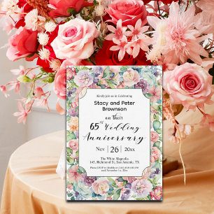 Elegant 65th Wedding Anniversary Colourful Floral Invitation