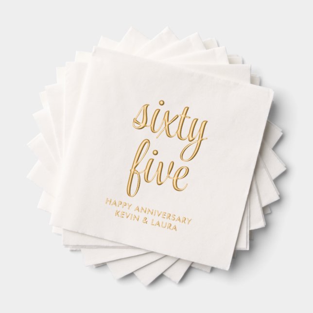 Elegant 65th Wedding Anniversary Gold Foil Napkins (Insitu (Stacked))