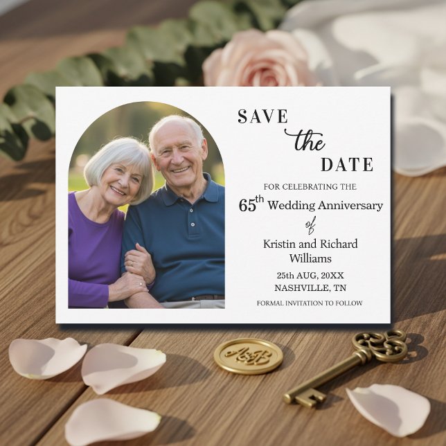 Elegant 65th Wedding Anniversary Photo Save The Date (Creator Uploaded)