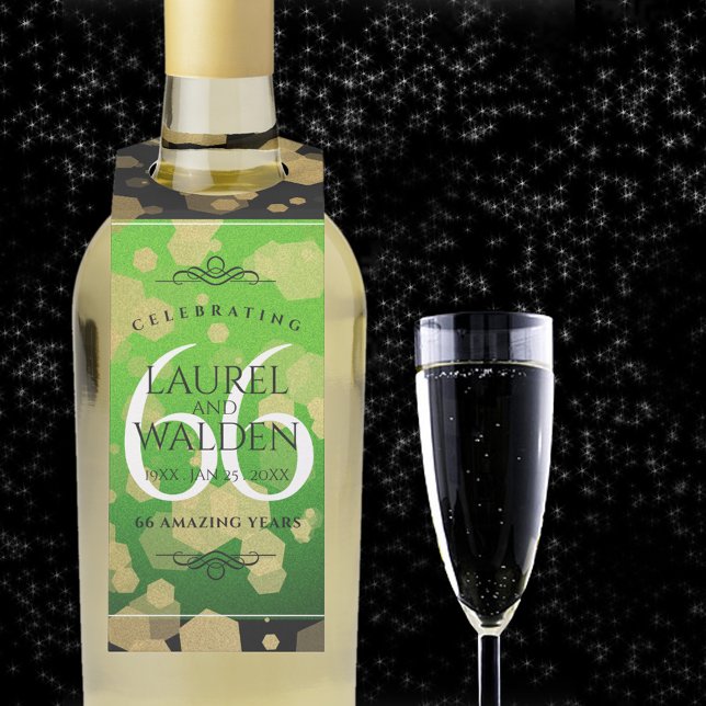 Elegant 66th Titanite Wedding Anniversary Bottle Tag (66th wedding anniversary bottle hanger with champagne flute on a starry night sky.)