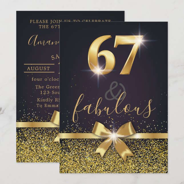 Elegant 67 & Fabulous Gold Glitter 67th Birthday Invitation (Front/Back)