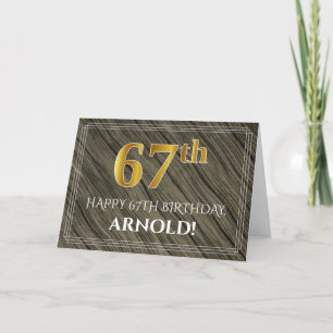 Elegant 67th Birthday: Faux Wood, Faux Gold Look Card