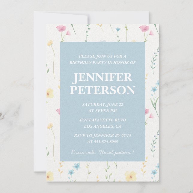 Elegant 67th birthday invitations Floral Boho Chic (Front)