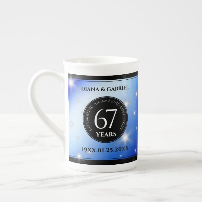 Elegant 67th Star Sapphire Wedding Anniversary Bone China Mug (Left)