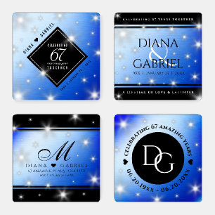 Elegant 67th Star Sapphire Wedding Anniversary Coaster Set