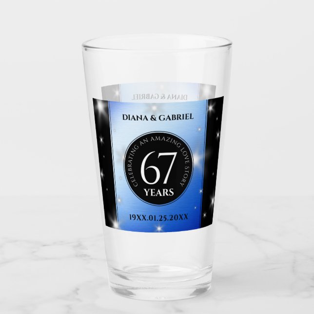 Elegant 67th Star Sapphire Wedding Anniversary Glass (Front)