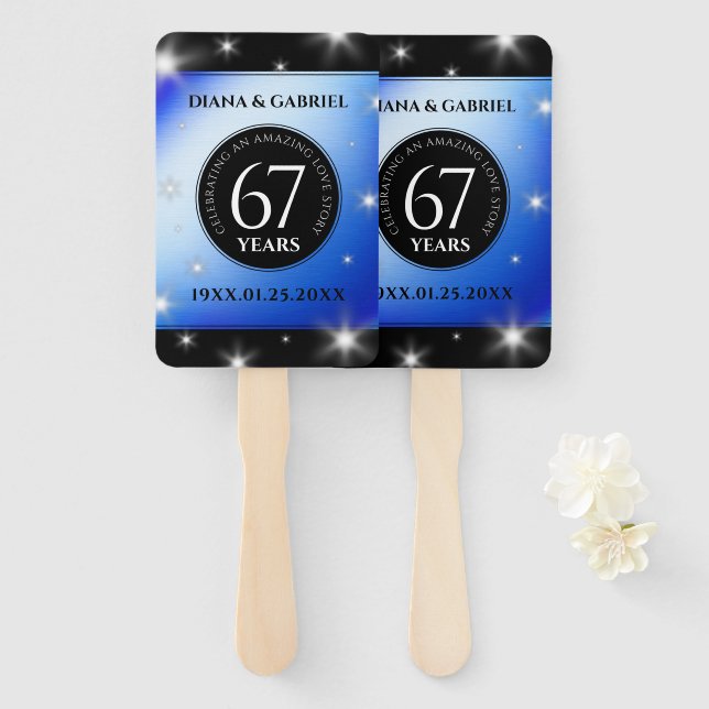Elegant 67th Star Sapphire Wedding Anniversary Hand Fan (Front and Back)