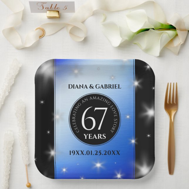 Elegant 67th Star Sapphire Wedding Anniversary Paper Plate (Wedding)