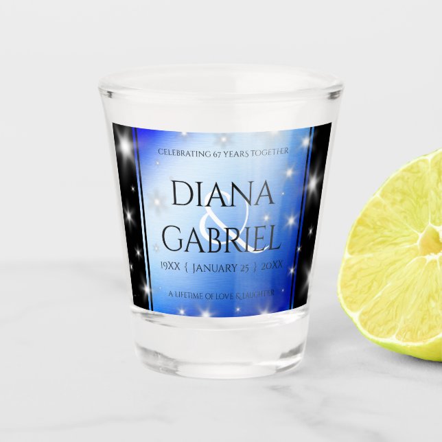 Elegant 67th Star Sapphire Wedding Anniversary Shot Glass (Front)