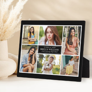 Elegant 6 Photo Black Graduation Collage Plaque