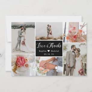 Elegant 6 Photo Collage Black and White Wedding Thank You Card