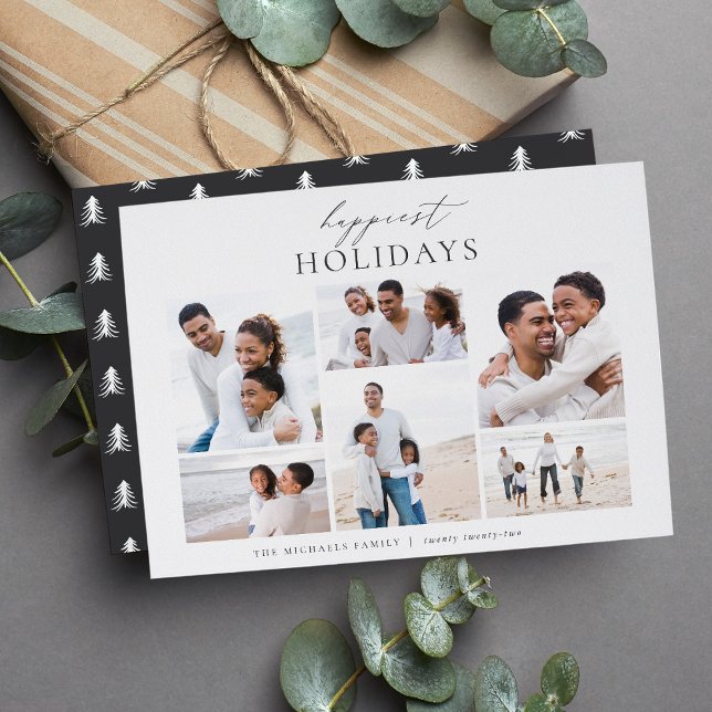 Elegant 6 Photo Collage Christmas Happiest Holiday Card (Creator Uploaded)