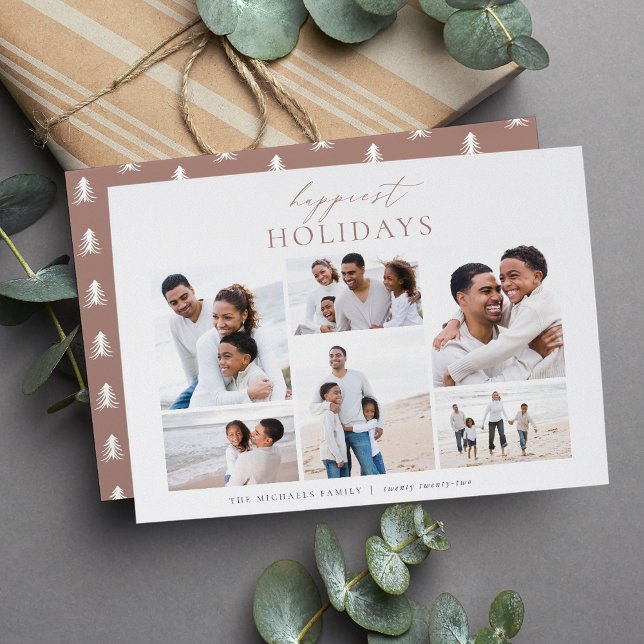 Elegant 6 Photo Collage Christmas Happiest Holiday Card (Creator Uploaded)