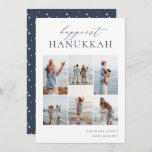 Elegant 6 Photo Collage Happiest Hanukkah Holiday Card<br><div class="desc">Share cheer with these modern Hanukkah holiday cards featuring 6 of your favourite photos in a grid collage layout. "Happiest Hanukkah" appears at the top in hand lettered calligraphy and classic serif lettering. Personalise with your family name and the year at the lower right.</div>