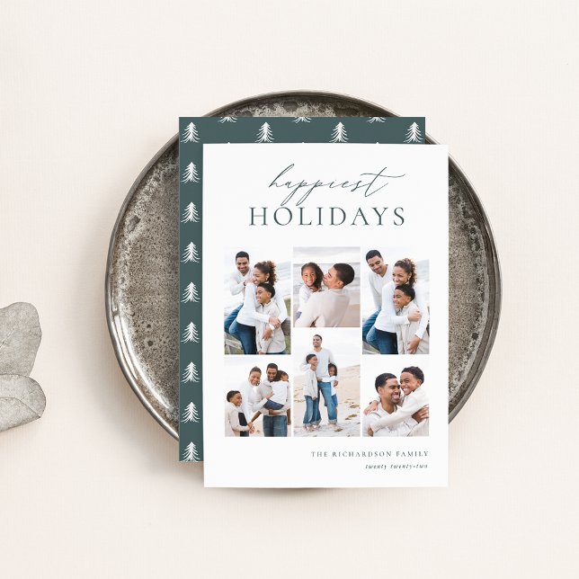 Elegant 6 Photo Collage Happiest Holiday Card (Creator Uploaded)
