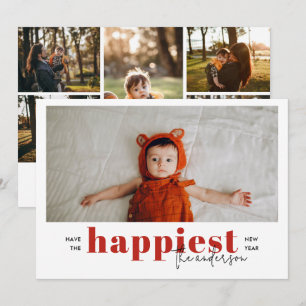 Elegant 6 Photo Collage Have the Happiest New Year Holiday Card