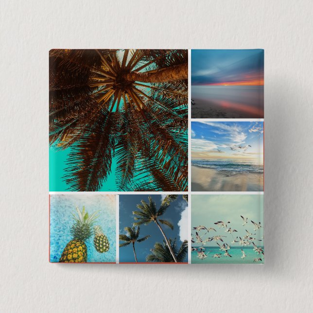 Elegant 6 Photo Collage Personalised Button (Front)