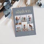 Elegant 6 Photo Collage Shalom Hanukkah Foil Holiday Card<br><div class="desc">Share cheer with these modern Hanukkah holiday cards featuring 6 of your favourite photos in a grid collage layout. "Shalom" appears at the top in gold foil connected lettering adorned with tiny stars. Personalise with your holiday greeting,  family name and the year at the lower right.</div>