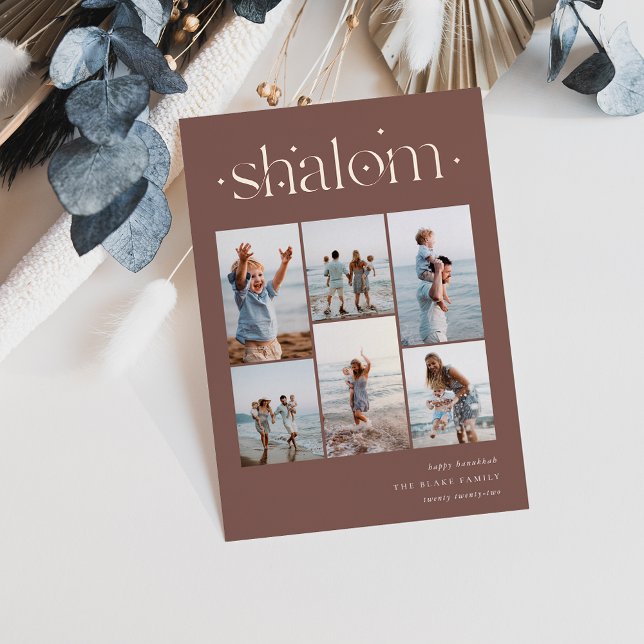 Elegant 6 Photo Collage Shalom Hanukkah Foil Holiday Card (Creator Uploaded)