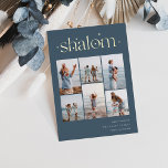 Elegant 6 Photo Collage Shalom Hanukkah Foil Holiday Card<br><div class="desc">Share cheer with these modern Hanukkah holiday cards featuring 6 of your favourite photos in a grid collage layout. "Shalom" appears at the top in gold foil connected lettering adorned with tiny stars. Personalise with your holiday greeting,  family name and the year at the lower right.</div>