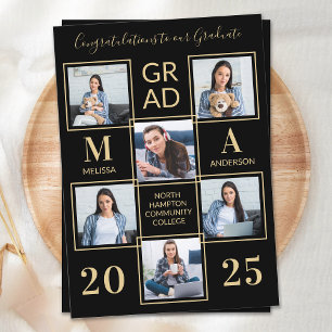 Elegant 6 Photo Personalised Black Gold Graduation Invitation