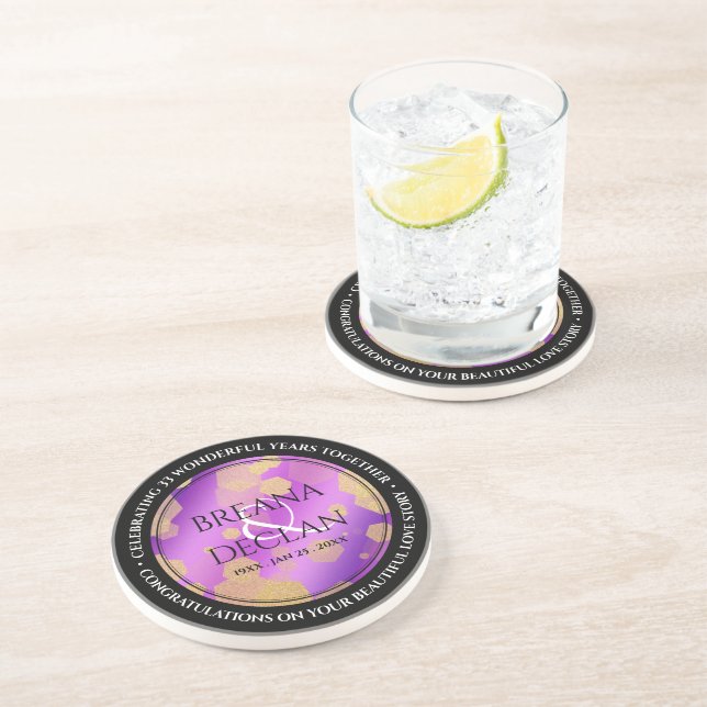 Elegant 6th 33rd 47th Amethyst Wedding Anniversary Coaster (Side)