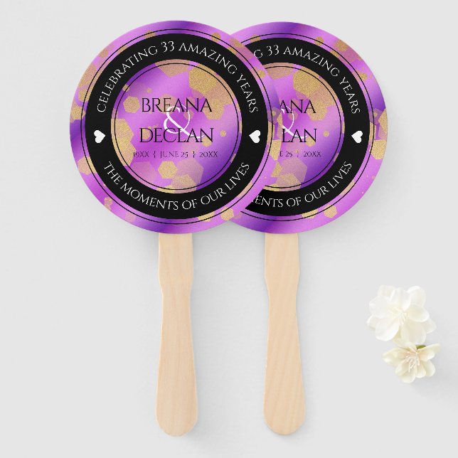 Elegant 6th 33rd Amethyst Wedding Anniversary Hand Fan (Front and Back)