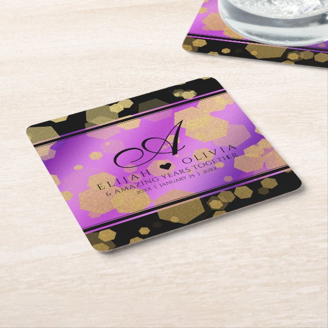Elegant 6th 33rd Amethyst Wedding Anniversary Square Paper Coaster (Angled)