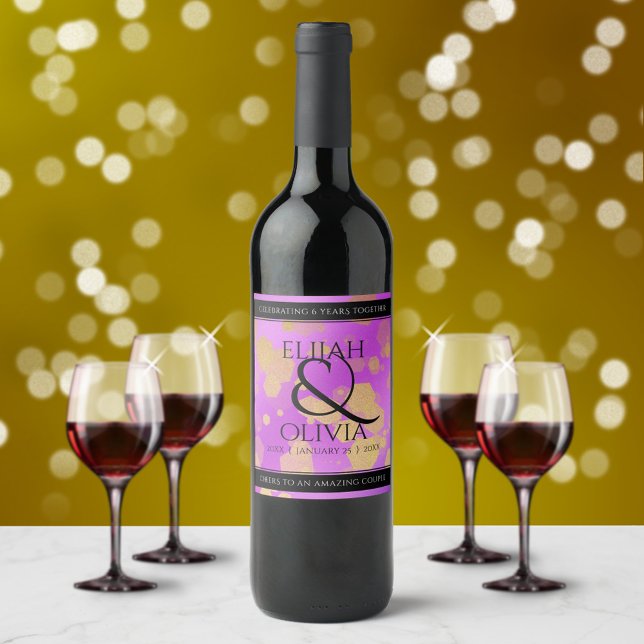 Elegant 6th 33rd Amethyst Wedding Anniversary Wine Label (Creator Uploaded)