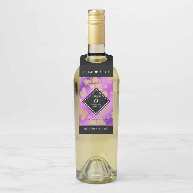 Elegant 6th Amethyst Wedding Anniversary Bottle Tag (On Bottle)