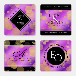 Elegant 6th Amethyst Wedding Anniversary Coaster Set