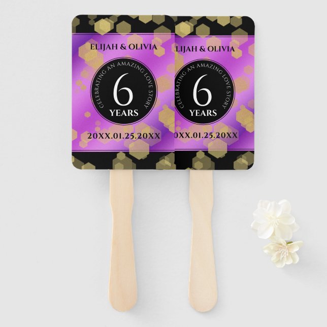 Elegant 6th Amethyst Wedding Anniversary Hand Fan (Front and Back)