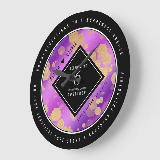 Elegant 6th Amethyst Wedding Anniversary Large Clock (Angle)