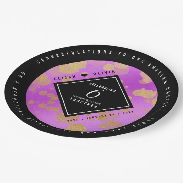 Elegant 6th Amethyst Wedding Anniversary Paper Plate (Angled)