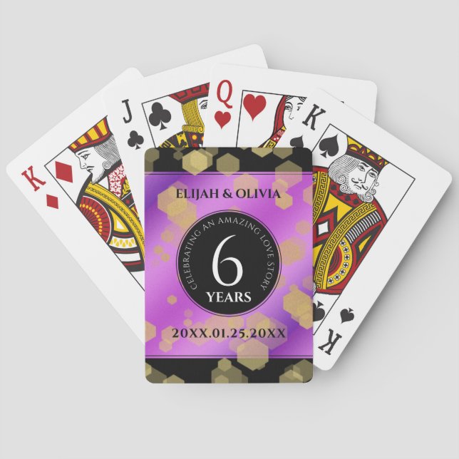 Elegant 6th Amethyst Wedding Anniversary Playing Cards (Back)