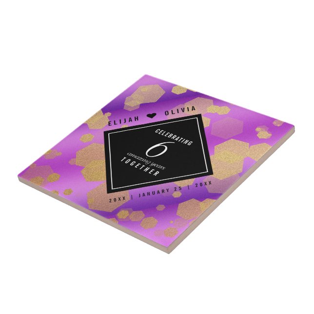 Elegant 6th Amethyst Wedding Anniversary Tile (Side)