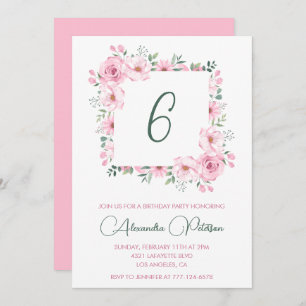 Elegant 6th birthday invitations Floral Pink