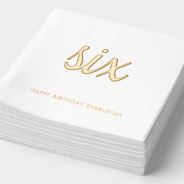 Elegant 6th Birthday Modern Gold Foil Napkins (Detail)