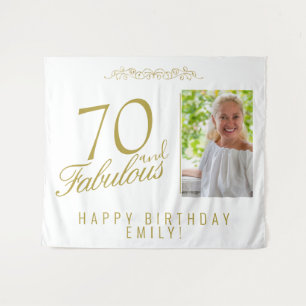 Elegant 70 and Fabulous Birthday Photo Backdrop Tapestry