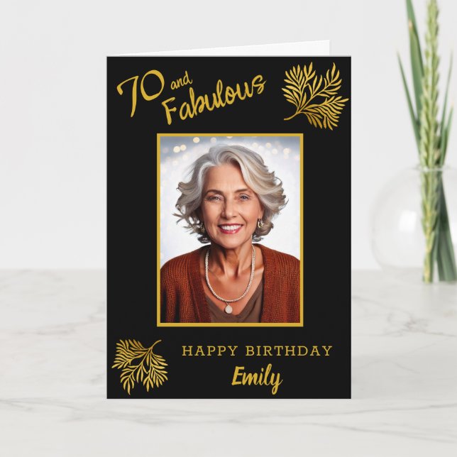 Elegant 70 and Fabulous Gold Foliage 70th Birthday Card (Front)