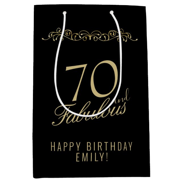 Elegant 70 and Fabulous Ornament 70th Birthday Medium Gift Bag (Front)