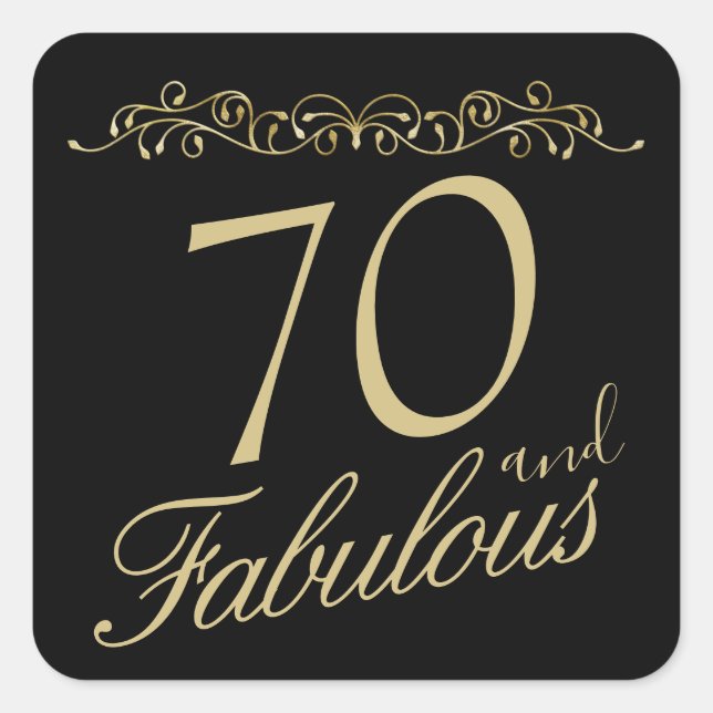 Elegant 70 and Fabulous Ornament 70th Birthday Square Sticker (Front)
