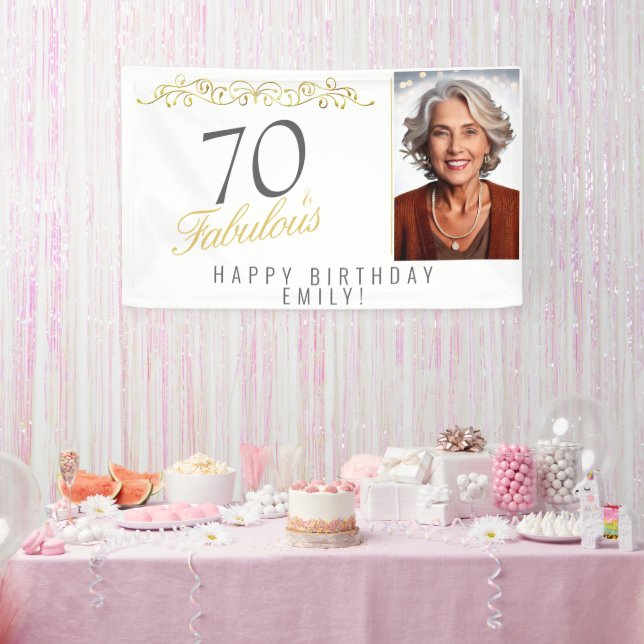 Elegant 70 and Fabulous Ornament Birthday Photo Banner (Party)